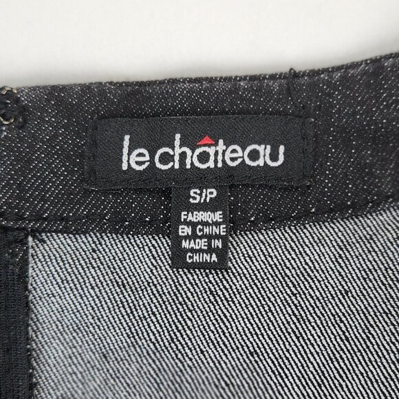 Sophisticated Edge: Le Chateau Black Denim Straight Dress – Size S, Cap Sleeve - Picture 3 of 10